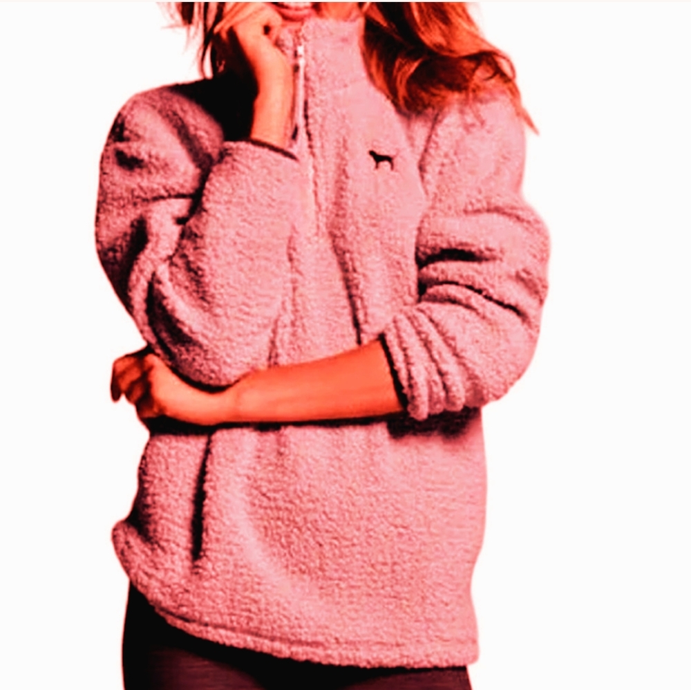 Pink Victoria's Secret mauve blush teddy Half  zip up sweatshirt